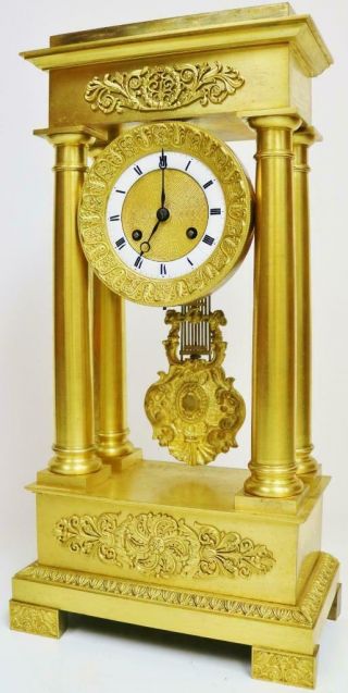 Rare Antique French Empire 8 Day Striking Bronze Ormolu Portico Mantel Clock 2