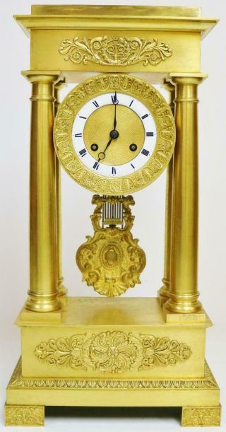 Rare Antique French Empire 8 Day Striking Bronze Ormolu Portico Mantel Clock 3