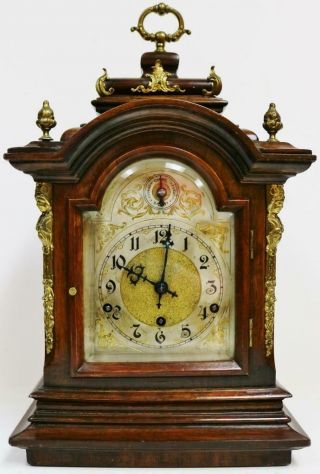 Antique German 8 Day Carved Mahogany Westminster Chime Musical Bracket Clock