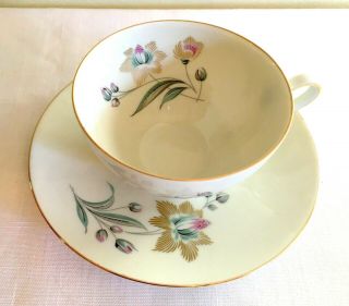 Eschenbach Bavaria Fine China Tea Cup & Saucer Pink Gold Green Gray Floral