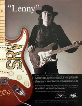 2008 Stevie Ray Vaughn Photo His Limited Edition " Lenny " Fender Guitar Print Ad