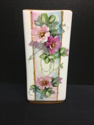 Mary Ashcroft Seehagen Hand Painted Porcelain Floral Vase Signed