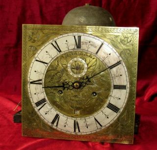 Early Quality Antique Brass 11in 8 Day Grandfather/longcase Clock Movement/dial
