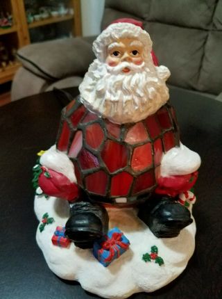 Vintage Stained Glass Santa Claus Night Light Table Lamp