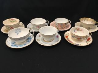 14 Vtg Mixed China Floral Plus (7) Tea Cups & Saucers Party Bridal Shabby Chic A