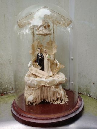 Vintage Wedding Cake Topper.  In Plastic Dome.