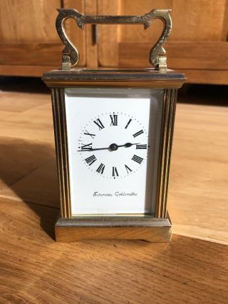 Vintage Brass Cased Swansea Goldsmiths Carriage Clock Complete With Key