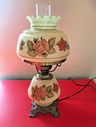 Gone With The Wind Vintage 3 - Way Hand Painted Floral Hurricane Lamp