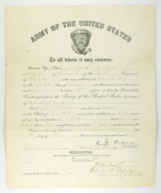 Post Spanish - American War 1905 U.  S.  Army Soldier Discharge Paper