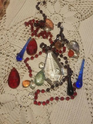Antique And Vintage Swag Light Chandelier Glass Tear Drop Prism Facet Beads