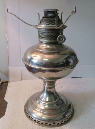 Antique Vintage Kerosene Oil Nickel Plated Brass Table Lamp Royal 1800 