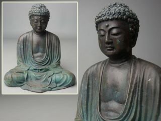Japanese Vintage Bronze Buddhist Buddha Sitting Amida Nyorai Statue Ornament Nr