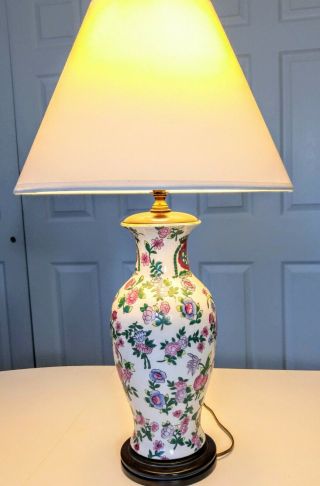 Oriental/ Chinese Ceramic Ginger Jar Table Lamp - Colorful Flower/no Shade/1980s