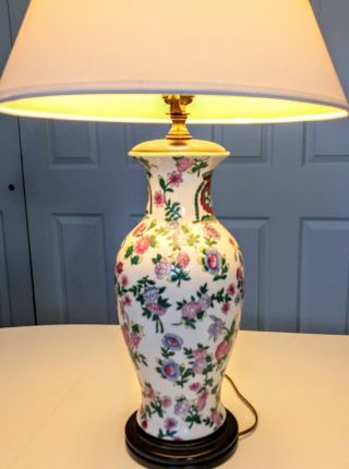 Oriental/ Chinese ceramic Ginger Jar Table lamp - colorful flower/NO SHADE/1980s 2