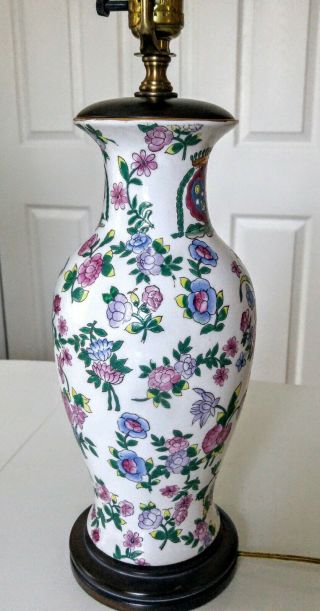 Oriental/ Chinese ceramic Ginger Jar Table lamp - colorful flower/NO SHADE/1980s 3