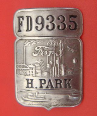 Vintage Ford Motor Co Employee Badge: Highland Park Mi Factory; Ford Div Fd - 9335
