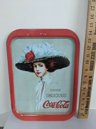 1971 Vintage Coca Cola Metal Serving Tray W/ 1909 Hamilton King Coca Cola Girl