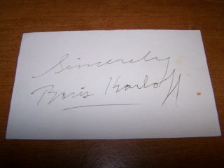 Authentic Hand Signed Autograph Index Card By Frankenstein Actor Boris Karloff