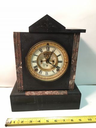 Victorian Black Marble Mantle Clock Ansonia Estate No Key 1892