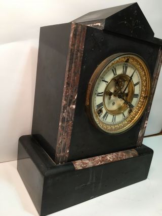 Victorian black marble mantle clock Ansonia estate No Key 1892 3
