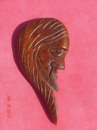 Hand Carved Jesus Face On Black Walnut Wood 1 " Thick By 4 5/8 " By 9 3/8 " Tall