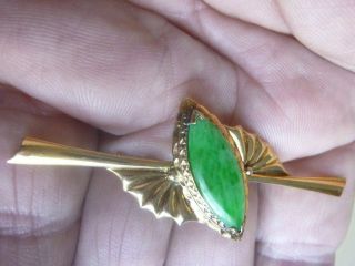 Vintage Chinese 14k Gold & Green Jade Pin Brooch 5 Grams