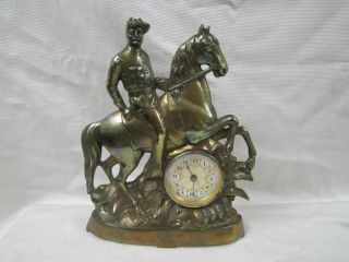 Antique 1899 Solid Brass Teddy Roosevelt Rough Rider Shelf Mantle Clock