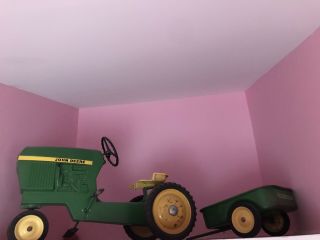 Vintage John Deere Ride On Pedal Toy Tractor And Trailer Die Cast