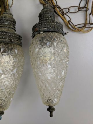 Vintage Double Hanging Glass Swag Lamp Light cut glass 3