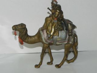 Great Subject Antique Cold Painted Austrian Vienna Bronze Figure Of Arab & Camel