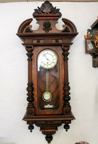 Antique Wall Clock Regulator Clock 19th Century In Wood Hand Carved R.  S.  M.