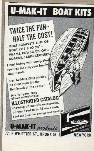 1956 Print Ad U - Mak - It Boat Kits Complete Line Bronx,  Ny