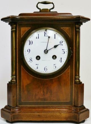 Antique French 19thc 8 Day Gong Striking Inlaid Mahogany Mantel Clock