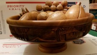 Vintage 12 Piece Monkey Pod Wooden Fruit Bowl Set Made In Philippines