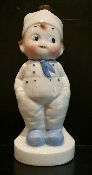 Antique Vintage Germany Figural Lamp Base Dutch Boy Googly Side Glance Blue Eyes