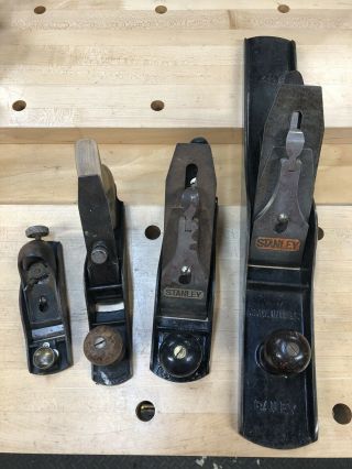 Vintage Stanley Hand Plane Set.  No 4,  No 7,  No 40,  & Low Angle Block,  As - Is Cond