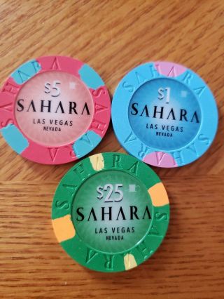 Sahara  Las Vegas Set Of $1 $5 $25 Chips