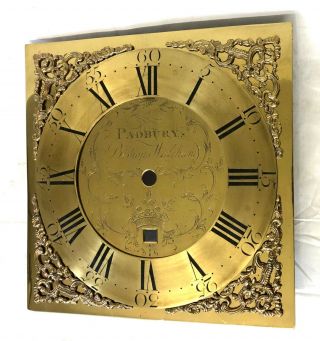 Antique Brass Grandfather Longcase Clock Dial Signed Padbury Bishops Waltham