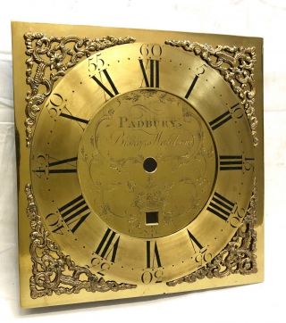Antique Brass Grandfather Longcase Clock Dial signed PADBURY BISHOPS WALTHAM 2