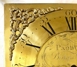 Antique Brass Grandfather Longcase Clock Dial signed PADBURY BISHOPS WALTHAM 3