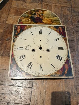 Antique Painted Grandfather Longcase Clock Dial Face 47 X 33 Cms.