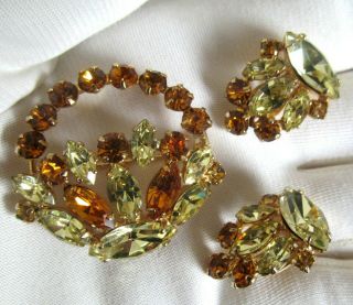 Sherman Vintage Backet Brooch And Clips Set With Citrine And Honey Yellow Stone