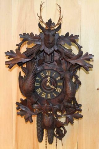 Large Antique German Black Forest Hunter Cuckoo Clock Circa Early 1900 