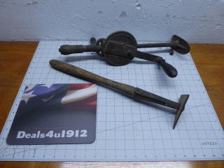 Vintage 2 Speed Hand Crank Breast Drill And Antique Scraper Tool,