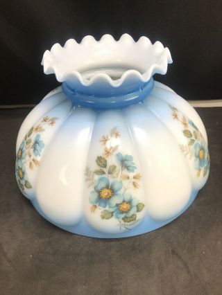 Vintage Glass Melon Lamp Shade 10” Inch Fitter Oil Electric Student Blue Floral