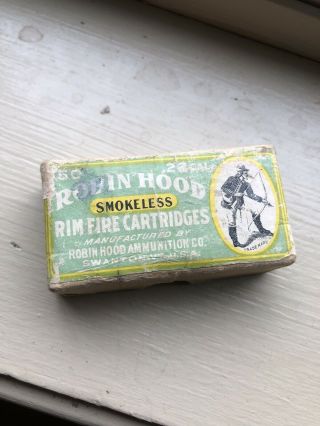 Antique Robin Hood 22 Rim Fire Cartridges Box,  Empty