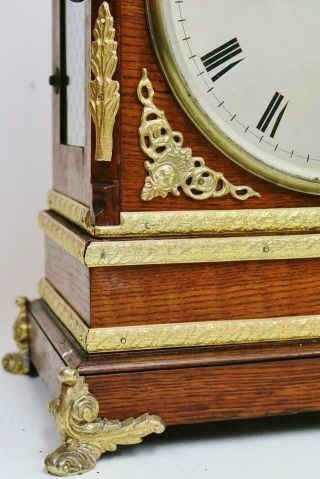 Antique Regency English Payne London Tiger Oak & Ormolu Twin Fusee Bracket Clock 2