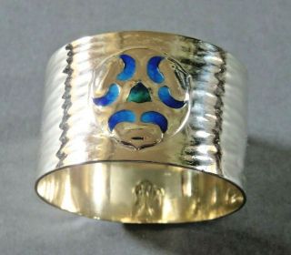 Antique Vintage Silver & Enamel Arts & Crafts Serviette Napkin Ring Wjh 1906 Bhm