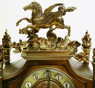 Antique Large French Empire Bronze Pegasus Flying Horse Mantle Clock 3