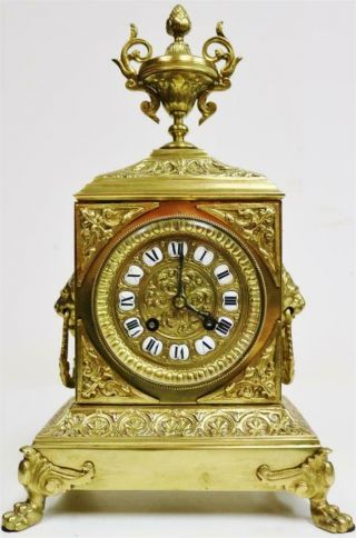 Stunning Antique French 8 Day Striking Pierced Bronze Cube Mantel Clock